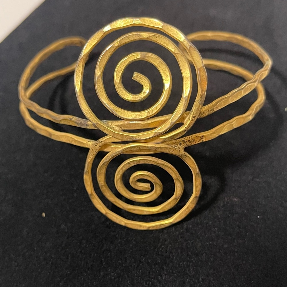 Exquisite Hammered Brass Open Cuff, Adjustable Vintage Greek, Roman Gold Cuff